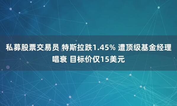 私募股票交易员 特斯拉跌1.45% 遭顶级基金经理唱衰 目标价仅15美元